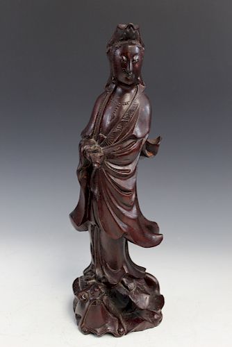 Chinese Carved Wood Guanyin Statue.