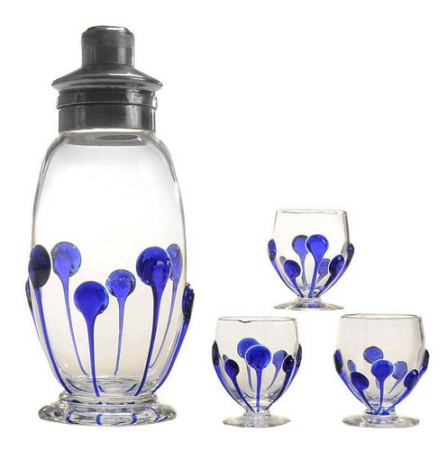 Signed Libbey Cobalt and Clear Glass