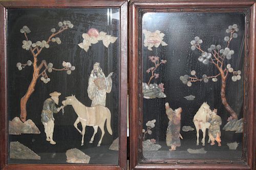 Two Chinese carved hardstone panels. 
