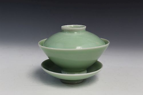 Chinese celadon porcelain teacup set.