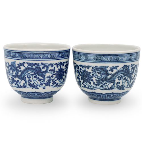 Pair Of Chinese Qing Dynasty Blue and White Porcelain Cups