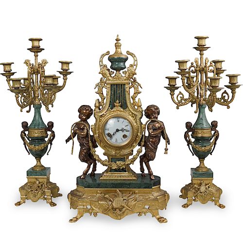 Imperial Style Two Tone Bronze Marble Garniture Set