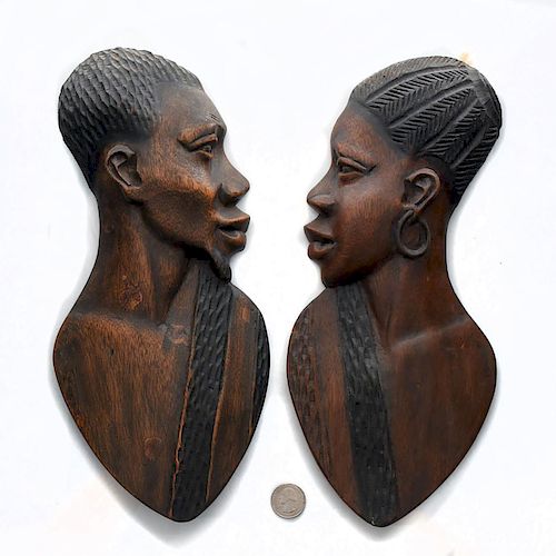 PAIR OF AFRICAN CARVED WOOD WALL PLAQUES