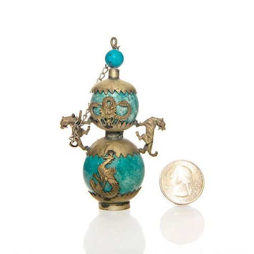 RARE TURQUOISE AND BRONZE ORIENTAL SNUFF BOTTLE