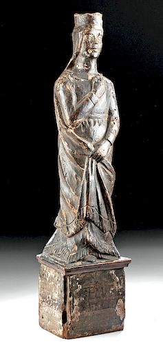 15th C. Western European Wood Figure of Crowned Woman