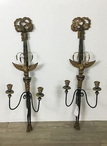 Pair of 2 Light Wooden Federal Style Sconces