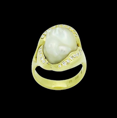 Designer 18k Gold Keshi Pearl 0.20 Carats VS F Ring
