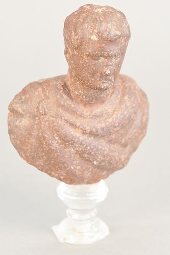 Carved Italian stone bust on glass base, total ht. 6 3/4 in.