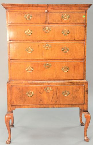 George II walnut highboy, in two parts, circa 1750. ht. 66 1/2 in., upper case wd. 37 1/2 in.