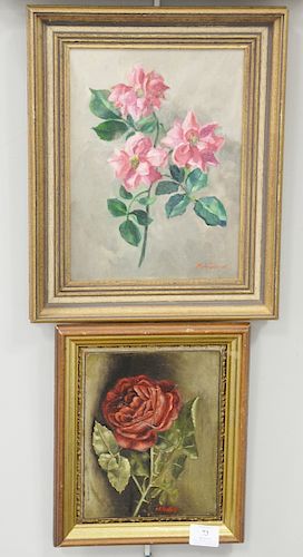 Two still life paintings, oil on board of fruit (12" x 9"), along with an oil on canvas of a flower, marked "C.E. Porter" lower right (8" x 6").