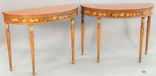 Pair of Irwin Edwardian style console tables. ht. 33 in., top 19" x 45 1/2".