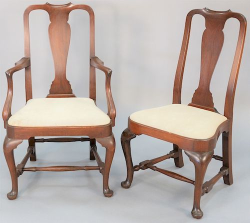 Margolis mahogany set of eight Queen Anne chairs, six side and two arm, marked with handwritten paper label "These chairs were made for Mr. & Mrs. C.C