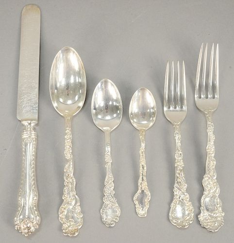 Seventy one piece sterling silver flatware set, to include twelve dinner forks, twelve luncheon forks, twelve teaspoons, plus twelve non matching tea/