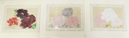 Group of three Chinese school watercolors, on paper of flowers. 11 1/2 in. x 16 1/2 in.