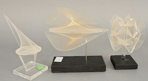 Group of three Ronald Fox sculptures, Lucite & String, including one fish sculpture (ht. 8 1/4"in.) , all signed "Fox", other two sculptures ht. 7 1/2