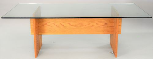 Contemporary glass top dining table. ht. 28 1/2 in., top: 40" x 84".