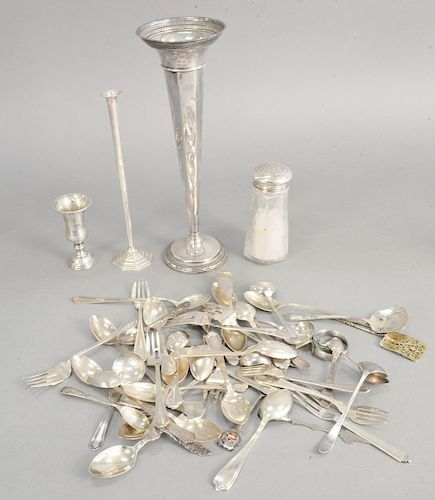 Sterling silver micellaneous items plus two weighted vases, 34 t.oz.