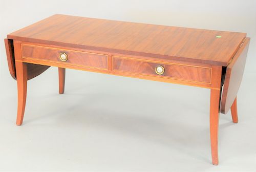 Margolis mahogany drop leaf coffee table, with drawers, ht. 19 1/2 in., closed top 19 x 42 in., open top 19 x 63 in.