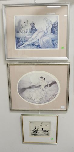 Three famed pieces, Churchill Ettinger, low tide edition 100, sight size 8 1/2" x 9 1/2", two Louis Icart Prints, pencil signed , sight size 13 1/2" x