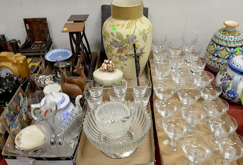 Six tray lots of glass and china, to include Val Saint Lambert crystal stem set, cloisonne, large vase, etc.