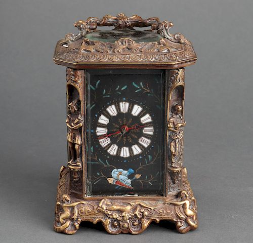 Continental Bronze & Enamel Carriage Style Clock