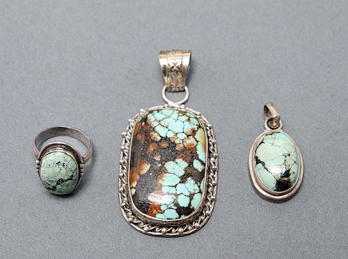 Native American Indian Silver & Turquoise, 3 Pcs.