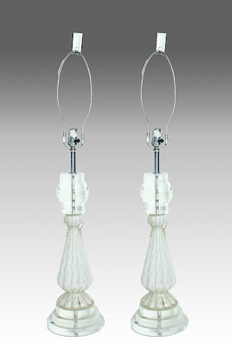 Modern Murano Glass & Lucite Table Lamps, Pair