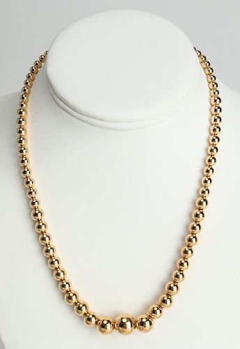 18K Yellow Gold Graduated Round Bead Necklace