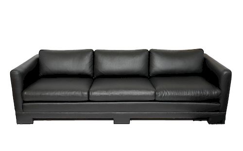 Modern Black Leather Upholstered Sofa