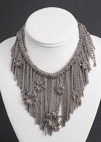 Fringe Collar Necklace with Ayu Dot Motif Flowers