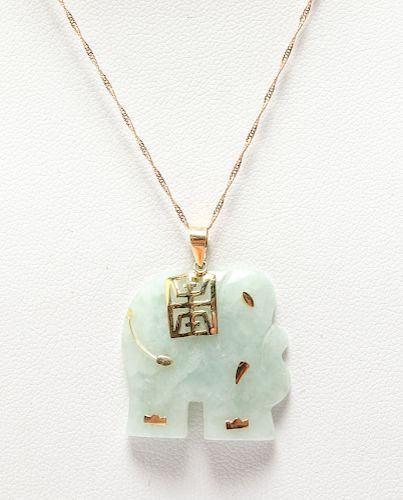 10K Yellow Gold Chinese Jade Pendant Necklace
