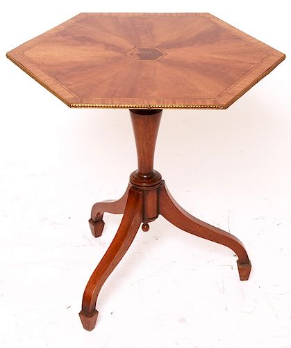 Hexagonal Side Table w Burl Wood Inlay