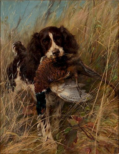Thomas Blinks (English, 1860-1912)  English Springer Spaniel with Pheasant