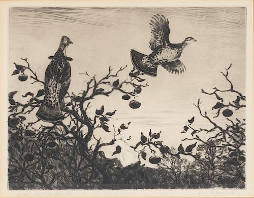 Aiden Lassell Ripley (1896-1969) Grouse and Wild Apple Tree 
