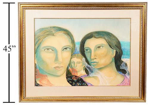 Miguel Martinez Large Pastel 'Friends by the Sea'