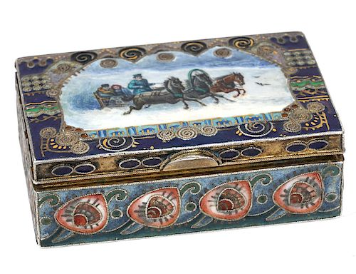 Faberge Silver & Enameled Snuff Box