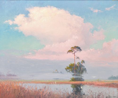 Beanie Backus 'Pink Florida Clouds' Oil Painting