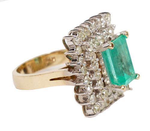 Emerald, Diamond and 14Kt YG Cocktail Ring