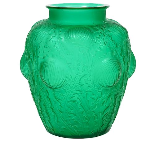 Rene Lalique 'Domremy' Emerald Green Vase