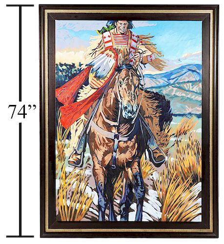 Walt Wooten 'Warrior on Horseback' Oil Painting