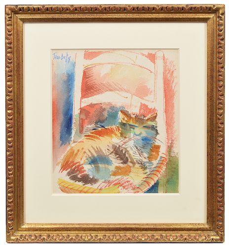 Jean Dufy Watercolor on Paper in Gilt Frame