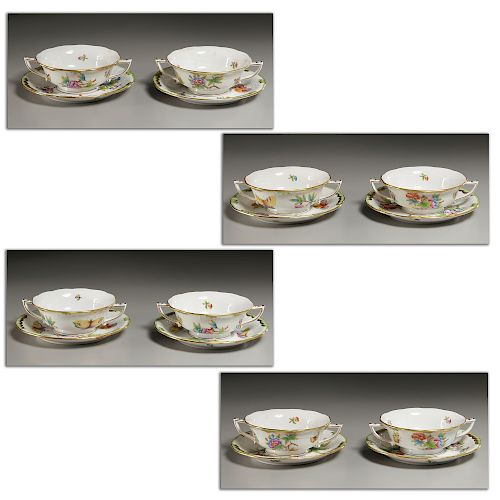 (8) Herend Porcelain Soup Cups & Saucers