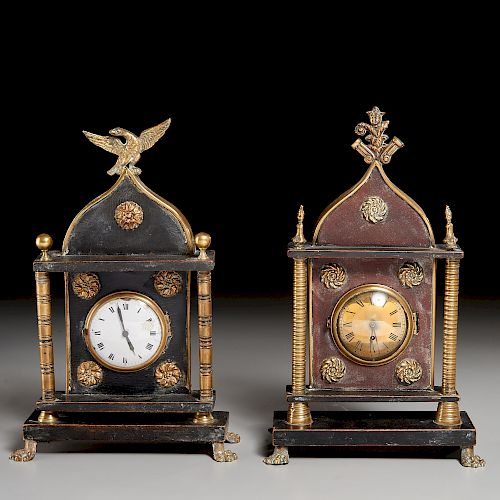 (2) Similar Regency "Gothick" Shelf Clocks