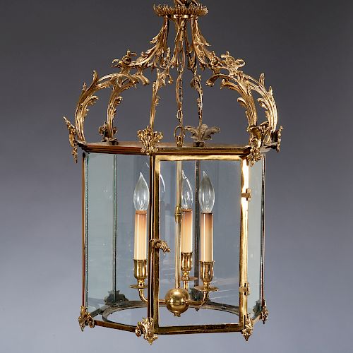 George III Hexagonal Brass Hall Lantern
