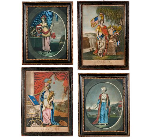 (4) Hand-Colored Allegorical Prints