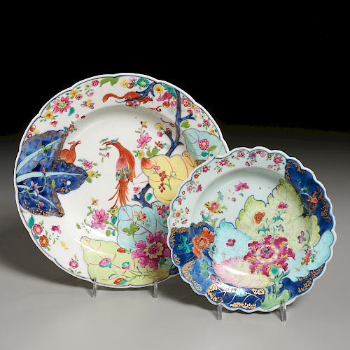 (2) Chinese Export "Tobacco Leaf" Porcelain Dishes