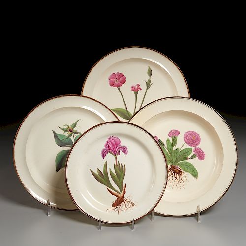 (4) English Creamware Botanical Plates