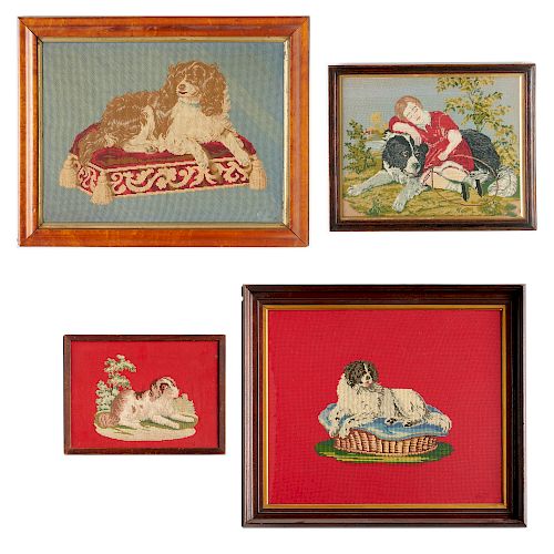 (4) Victorian Needle-Work Dog Pictures