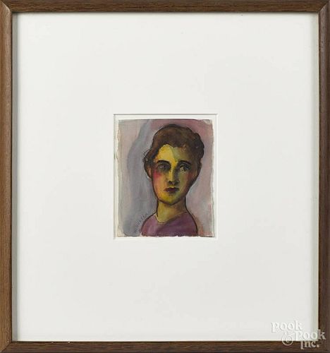 Barbara Mimnaugh (American, b. 1937), watercolor bust of a woman, signed lower left