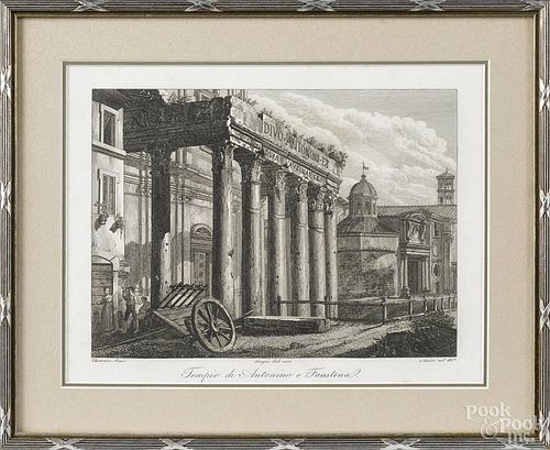 Set of six Domenico Amici engraved views of European architecture, ca. 1835, 6 1/2'' x 9''.